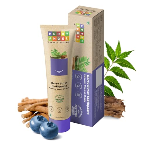 Image of Baby Toothpaste Berry Burst - Herbal Kids Oral Care with Neem, Khadir & Meswak | Promotes Strong Teeth & Healthy Gums | Fluoride Free,Organic & Safe for Toddlers (25 GM) (Pack of 1)