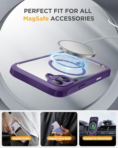 Image of Miracase Magnetic for iPhone 16 Plus Case Full-Body Phone with Built-in Glass Screen Protector, [Compatible with MagSafe] Military Drop Proof 16 Plus Cover 6.7 inch, Purple