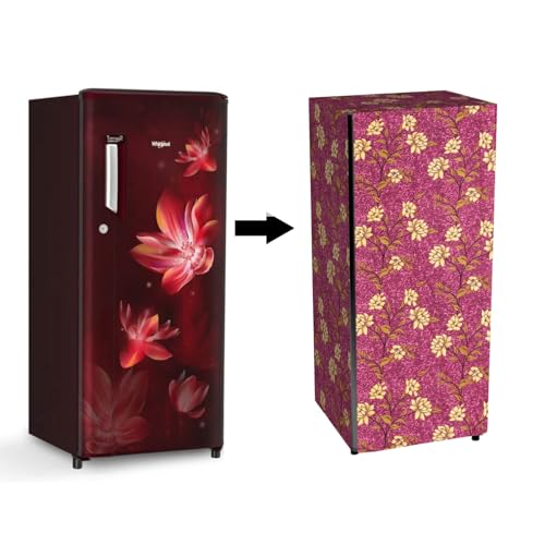 Image of Durable Fridge Cover Single Door 180 to 220 Litre Easy to Clean Dustproof and Waterproof Printed Refrigerator Cover 150x60 cm