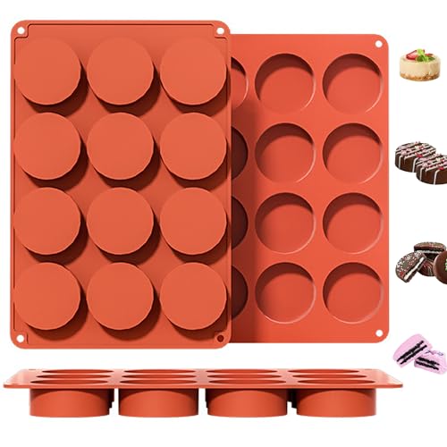 HXSYKJDM 3Pcs Silicone Moulds, 12-Cavity Large Round Disc Cake Moulds, Cylinder Cookie Mold, Non-Stick Baking Molds, Cake Chocolate Mold