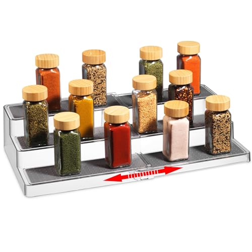 Oizeir Expandable Spice Organizer Rack - 3-Tier - Clear Adjustable