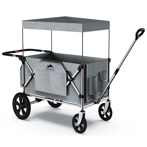 Image of MAIZOA Foldable Wagon Stroller, Stroller Wagon for 2 Kids with 5-Point Harnesses,Adjustable Push/Pull Handle, Removable Sun Canopy, Suitable for Family Travel, Two Children Ride, Large Storage,Gift