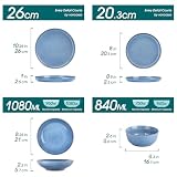 Steingut Geschirrset 6 Personen, vancasso ANYA Blau Teller Set Modern 24 teilig,Tafelservice mit Speiseteller, Suppenteller, Desserttellern, Schüsseln, Geschirr Set Spülmaschinen und Mikrowellenfest
