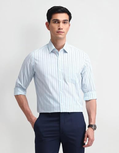Image of Arrow Men Slim fit Cotton Striped Long Sleeves Cutaway Collar Shirt