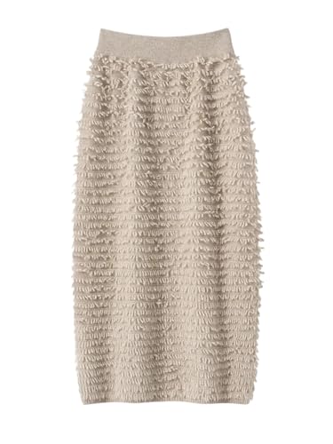 Women Elastic Waist Wool Skirts High Waist Tassels Vintage Office Business Slim Skirt 2 XL