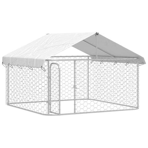 Outdoor-Hundezwinger mit Dach 200x200x150 cm, Hundezwinger Outdoor-Hundekäfig Sicherer Hundeauslauf für Garten Terrasse Draußen