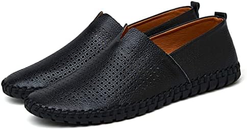 Santimon Men's Leather Espadrille Slip-On Plain Toe Casual Breathable Shoes Black 9 US | Image 2