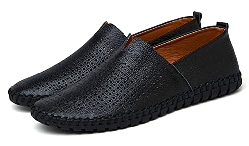 Santimon Men's Leather Espadrille Slip-On Plain Toe Casual Breathable Shoes3