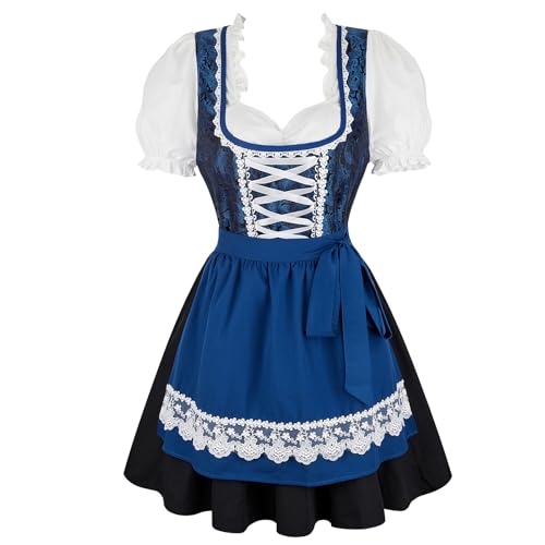 Parlsdy Dirndl Dresses Women Oktoberfest Costume German Dresses For Oktoberfest Beer Dress 32027 Black Blue-XS