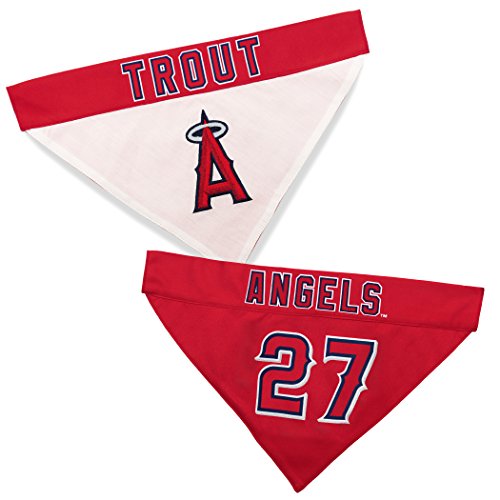 Image of MLBPA Reversible Dog Bandana - Mike Trout #27 Pet Bandana - MLB Los Angeles Angels Home & Away Bandanna, Small /Medium