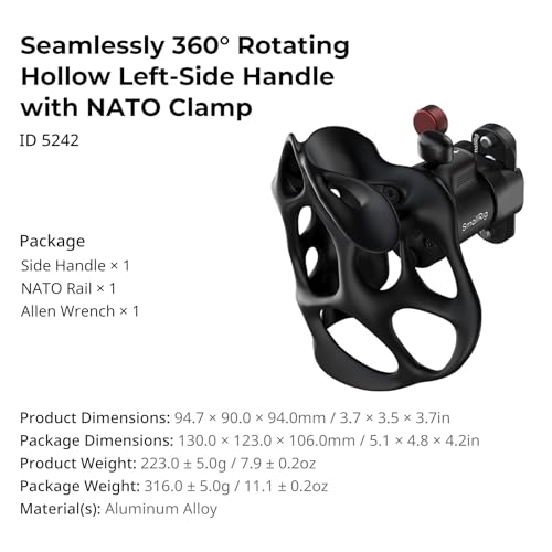 Image of SMALLRIG Seamlessly 360 Rotating Hollow Left-Side Handle with NATO Clamp, Included an NATO Rail, 15kg / 33lb Load, Quick Release for Camera Cages
