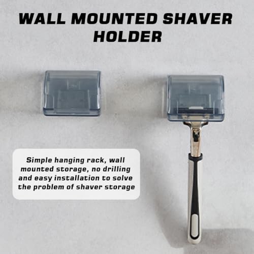 Image of HASTHIP Razor Holders with Cover - 2 Pcs Plastic Wall Hooks for Hanging Razor Self Adhesive Waterproof Razors Rack for Bathroom -Grey