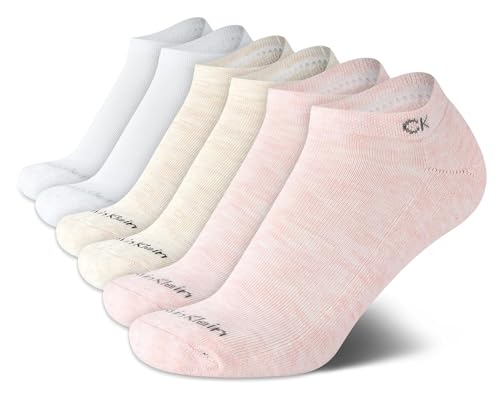 Image of Calvin Klein Womens No Show Socks - 6 Pack Breathable Cotton Blend Athletic Performance Low Cut Running Socks for Women