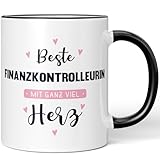 JUNIWORDS Tasse, Beste Finanzkontrolleurin, mit ganz viel Herz, Schwarz (6042962)