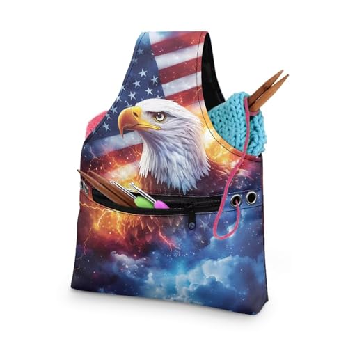 Image of ZUXONGSY America250 Knitting Project Bag for July 4th 2026 Thunder Eagle Patriotic Flag Yarn Tote Bags for Crocheting Crochet Organizers and Storage