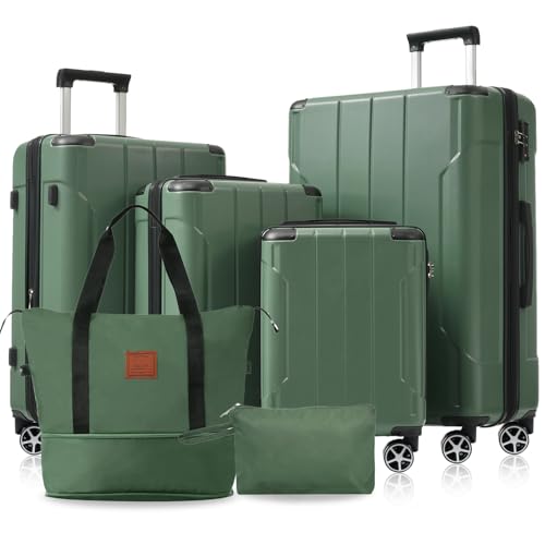 Hardshell Luggage Sets 6 Piece 16/20/24/28'', Suitcases with Wheels, Durable ABS Travel Suitcase with TSA Lock, Expandable Lightweight Suitcases Suitable for Travel and Going Out(Green)