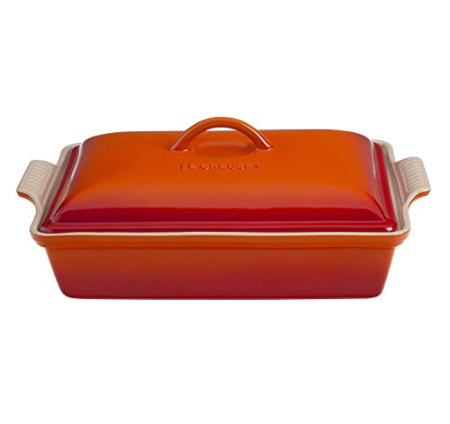 Image of Le Creuset Stoneware Covered Rectangular Casserole, 12 inch x 9 inch, Flame | 4 qt. (12 inch x 9 inch)
