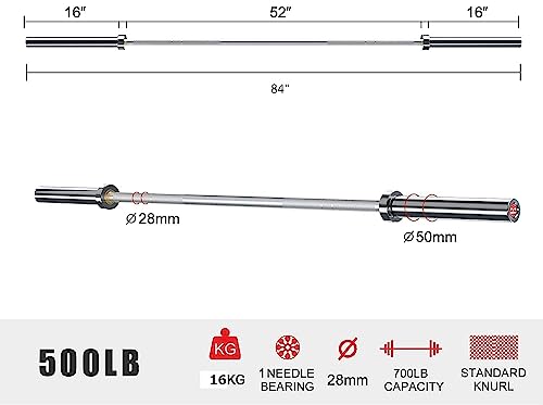Image of Konark Fitness 7 Feet Olympic Barbell /Rod Heavy Weight Lifting Training Knurled Grip for Gym Workout (28 mm Internal Dia AND 50mm Outer Dia) with Two Springs Collar (7 Feet 20KG)