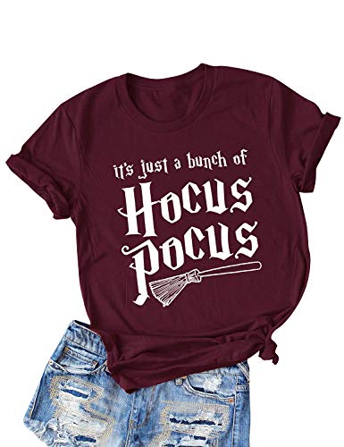 Dresswel Women Its Just A Bunch of Hocus Pocus T Shirt Halloween Shirt Crew Neck Short Sleeves Tops