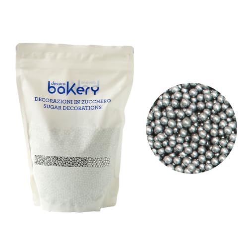 Decora 5081107 Paquet de 1 kg de perles de sucre argentées