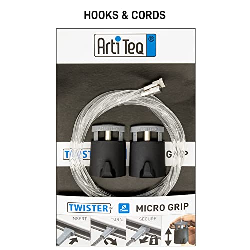 Image of Add-on for Picture Rail Hanging System Kit - (2) Twist Nylon Cords (48-in) & (2) Gripper Hooks - Transparent Nylon Hanging Cords & Hooks for Picture Frames, Arts & Paintings at Home & Office