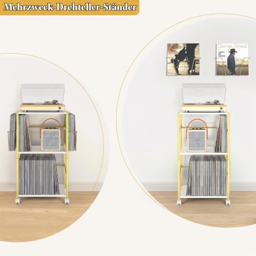 Bikoney Plattenspieler Ständer Rollender Beistelltisch mit Großem Schallplattenständer Vinyl Ständer Wagen für Bis zu 150 Alben… – Ansicht 7