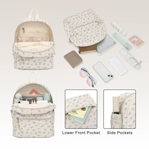 Image of Corduroy Womens Mini Backpack Girls Small Backpack Purse Fashion Casual Daypack School Bookbag (Flowers Blue)
