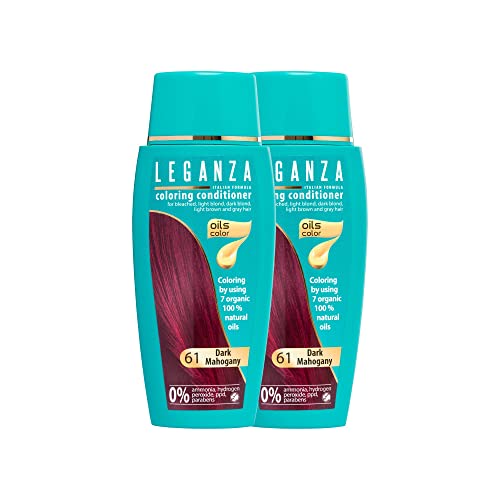 Leganza Natürliches Balsam Haarfärbemittel Farbe Dunkles Mahagoni Nº 61 | Pack 2 x Ammoniakfreies Haarfärbemittel | Angereichert mit 7 Natürlichen Ölen | 2 x 150 ml Cover