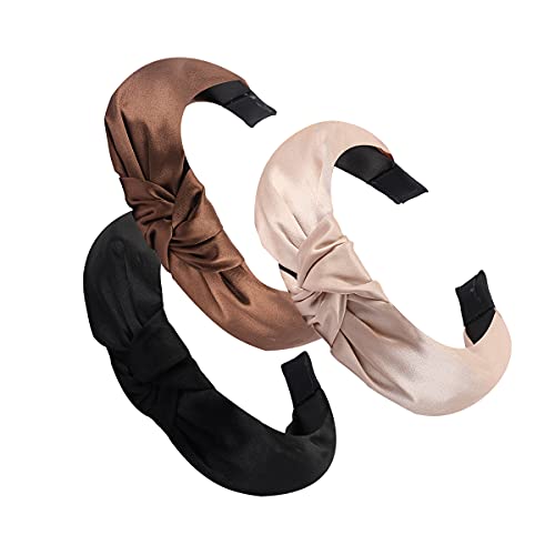 Manshui 3 Pcs Solid Satin Cross Knotted Fabric Headbands, Hair Accessory Hairbands For Daily Wearing, Dating, Sports And Making Up (Satin Combo) #TOP7