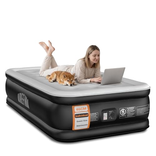 Airefina Colchón Hinchable, Colchon Inflable con Bomba Integrada, se Infla en 3 Minutos, Superficie Acolchada Cama Hinchable, Invitados o Uso en Casa-99 x 190 x 46 cm, Cama Individual