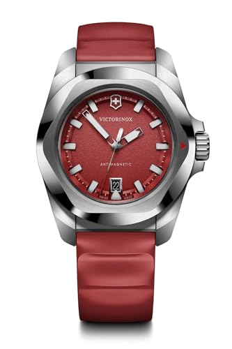 Image of Victorinox I.N.O.X. 41 mm, Silver Stainless Steel case, Silver Stainless Steel Bezel, red dial, red Rubber Strap