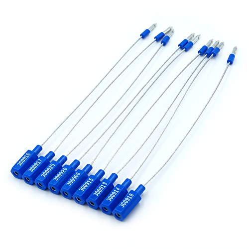 Leadseals(R) Numbered Truck Trailer Seal Steel Wire Cable Seals Anti-Tamper Security Tag Fixed Length Transport Shipping Seal Self-Locking Strap Tie ISO 17712 (Blue, Pack of 100pcs)