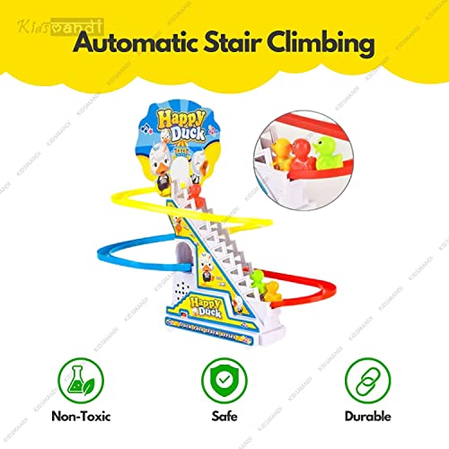 Image of Kids Mandi Duck Roller Coaster Slide Toy Set |3 Cute Ducklings Climbing Stairs automatically with Lights & Music | Electric Duck Chasing Race Track Set | Small ducks climbing stairs toy set