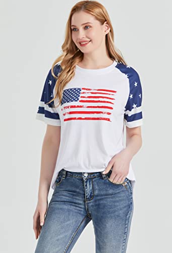 Patriotic Shirts for Women 4th of July T Shirts American Flag Graphic Tees Tops Raglan Short Sleeve Fourth of July Outfits3