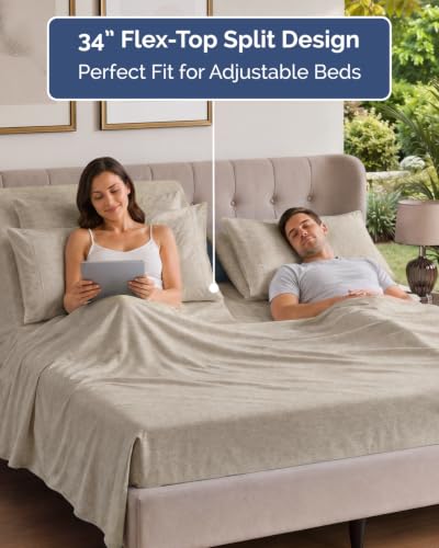 Image of Flex Top Split Head King 6 Piece Sheet Set - Cooling - Heathered Beige
