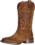 SheSole ladies Cowgirl Cowboy Boots for Women Wide Square Toe Mid Calf Brown