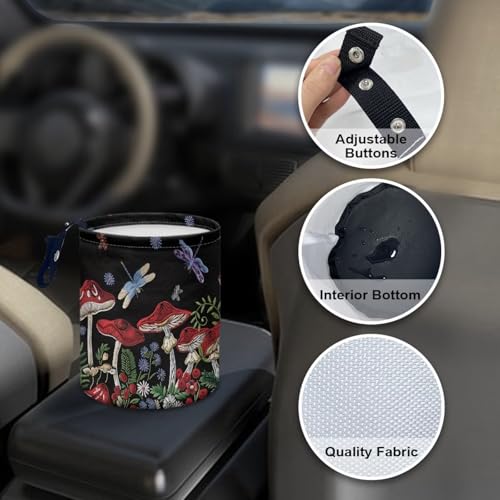 Image of Dragonfly Mushroom Car Garbage Can Mini Car Trash Bin Truck Organizer Auto Storage Bag Waterproof Portable Accessories Road Trip for Kids