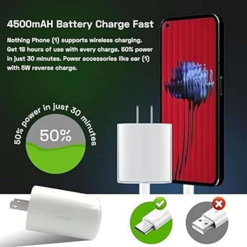 Image of Original USB-C Power Charger Adapter Compatible with Nothing Phone 2A /Phone 2 /Phone,White GFR614