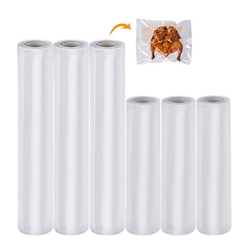 Audew Sacchetti per Sottovuoto Rotoli per Alimenti 3 Rotoli 20 X 300cm e 3 Rotoli 28 X 300cm a Doppia Faccia in Rilievo Compatibili con Macchine per la Sigillatura Sottovuoto para Sous Vide Cocina