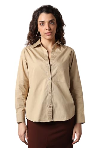 Image of HIGH Star Oversized Solid Cotton Shirt for Women | Stylish Tops for Women | Comfortable and Trendy Casual Shirt