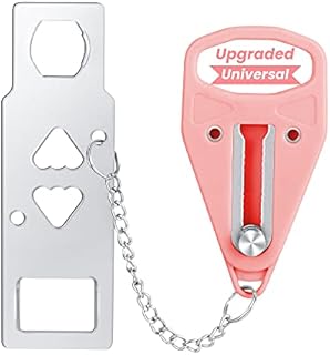 AceMining Portable Door Lock Home Security Door Locker Travel Lockdown Locks for Additional Safety and Privacy Perfect for Traveling Hotel Home Apartment College-Pink(1 Pack)