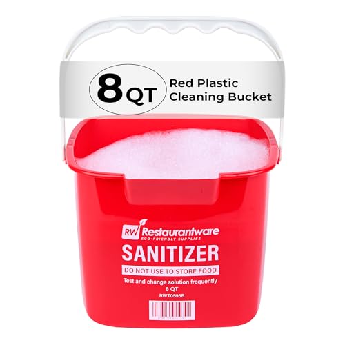 Image of Restaurantware RW Clean 8 Quart Cleaning Bucket 1 Detergent Square Bucket - With Measurements Built-In Spout And Handle Red Plastic Utility Bucket For Home Or Commercial Use