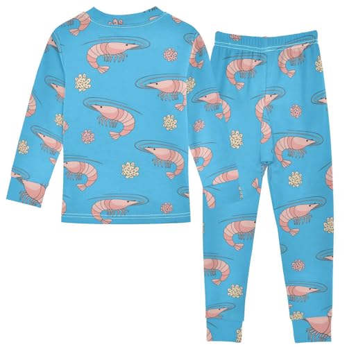 Pajama Sets Long Sleeve Shrimp Pattern on Blue Soft Comfy Sleepwear 2 Piece PJS 3-8T3