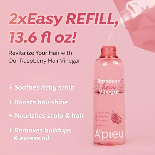 A'PIEU A’PIEU Raspberry Hair Vinegar Rinse [Refill] for Scalp Detox & Clean, Smooth & Shiny Hair, Clarifying Treatment for Dandruff, Buildup, Oily & Itchy Scalp, pH Balancing, Korean Haircare, 6.76 fl oz