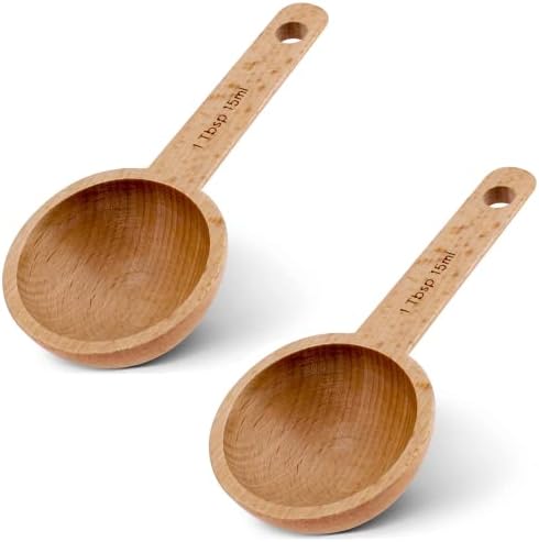 2 PCS Coffee Spoon in Beech Wooden Coffee Measuring Spoon Wooden Coffee Scoop for Ground Beans, Espresso Coffee and Loose Herb Tea- 1 Tablespoon, 15ml