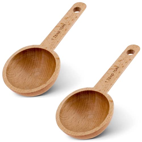 2 Pcs Coffee Spoon In Beech Wooden Coffee Measuring Spoon Wooden Coffee Scoop For Ground Beans, Espresso Coffee And Loose Herb Tea- 1 Tablespoon, 15Ml #TOP28