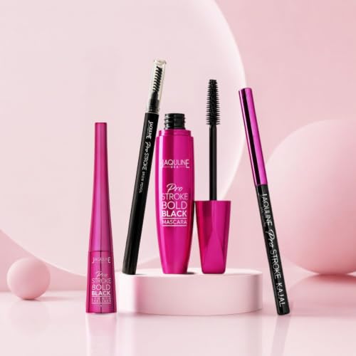 Image of JAQULINE USA Bold Black Eye Makeup Combo | 24H Black Kajal, 24H Liquid Eyeliner & Volumising Mascara | Waterproof, Smudge Proof & Long Lasting | Complete Eye Makeup Kit for Women - Set of 4