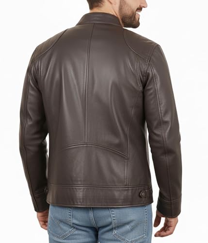 Image of Vintage Cafe Racer Leather Jacket Men Retro Motorcycle Racing Jacket