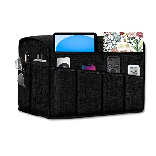 Joywell Anti-Slip Armrest Covers with 8 Pockets for Sofa Couch, Armchair Caddy & Organizer for Remote Control, Phone, iPad, Super Durable Recliner Arm Protector for Dog, Cat, Pets, Set of 2, Black