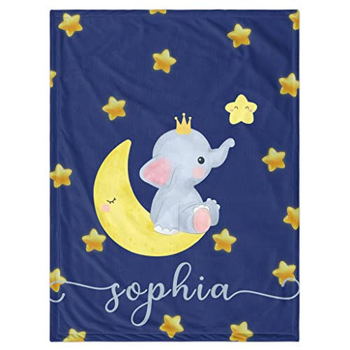 Image of Custom Baby Blanket with Name, Personalized Elephant Swaddle Blanket for Girl, Customized Shower Gifts for Baby Girls, Christmas Easter Birthday Newborn Gifts for Kids Girls